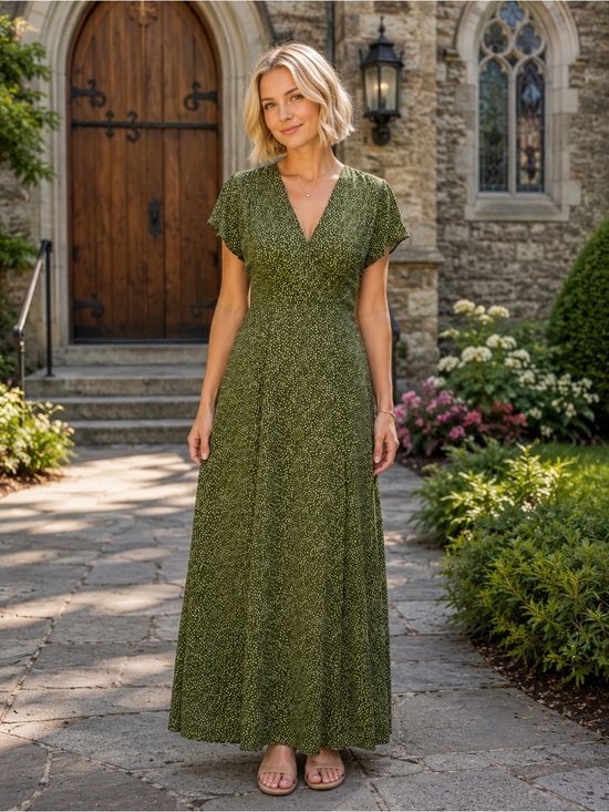 Blue Rain Dresses & Skirts - Blue Rain Green Polka Dot V-Neck Maxi Dress Size Small side zipper